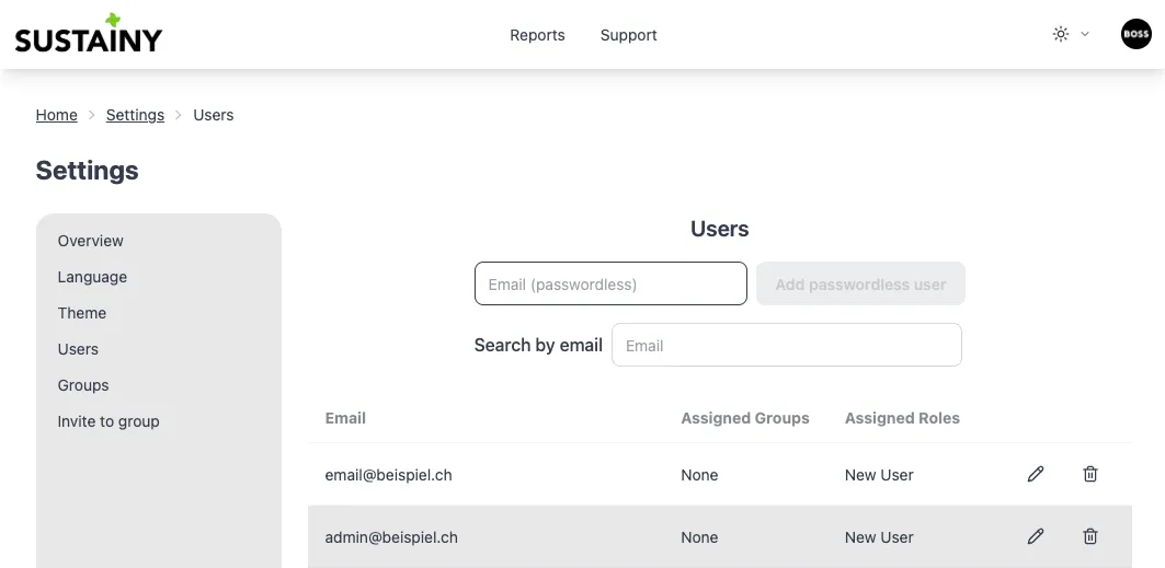 Settings - Users