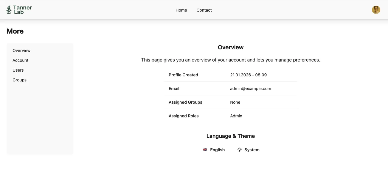 Account overview dashboard